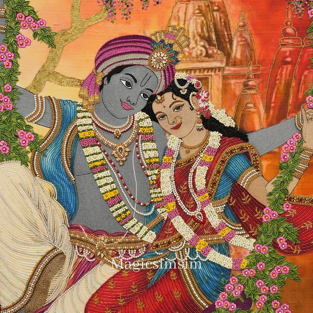 MagicSimSim Lord Krishna & Maa Radha on a Swing | 3 ft x 4.6 ft