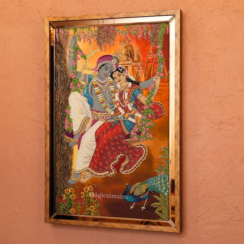 MagicSimSim Lord Krishna & Maa Radha on a Swing | 3 ft x 4.6 ft