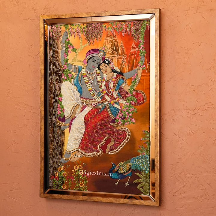 MagicSimSim Lord Krishna & Maa Radha on a Swing | 3 ft x 4.6 ft