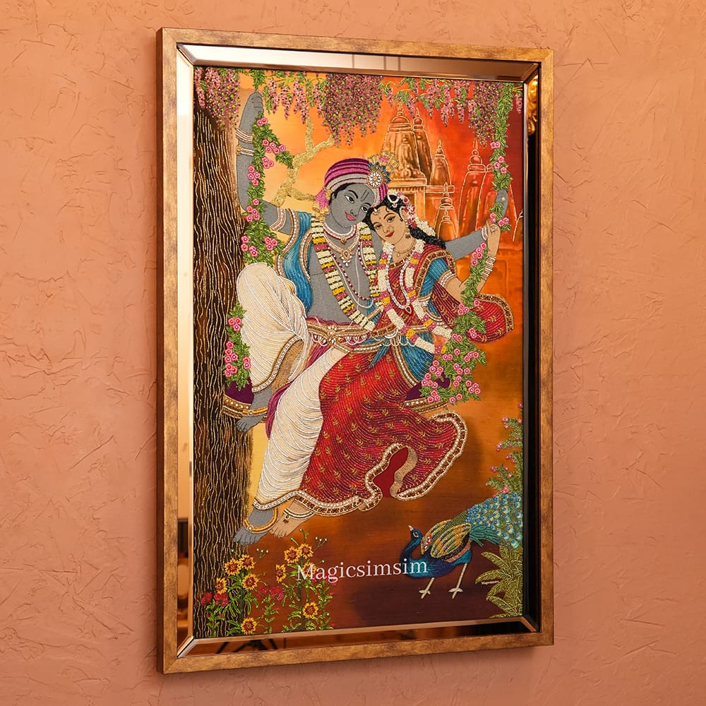 MagicSimSim Lord Krishna & Maa Radha on a Swing | 3 ft x 4.6 ft