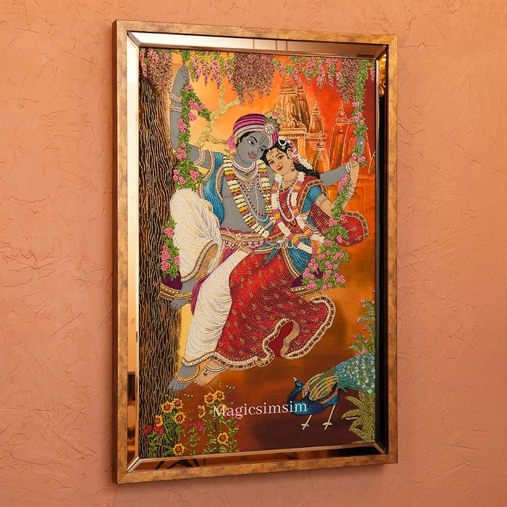 MagicSimSim Lord Krishna & Maa Radha on a Swing | 3 ft x 4.6 ft
