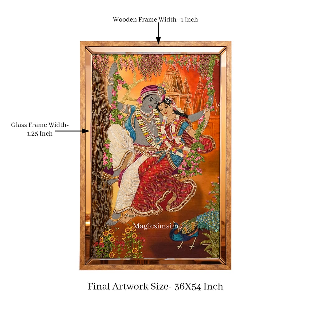 MagicSimSim Lord Krishna & Maa Radha on a Swing | 3 ft x 4.6 ft