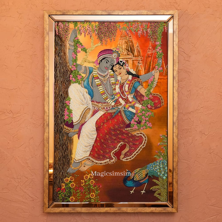 MagicSimSim Lord Krishna & Maa Radha on a Swing | 3 ft x 4.6 ft