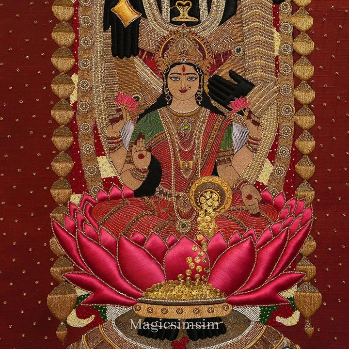 Magicsimsim Lord Venkateshwara with Goddess Swarn Lakshmi | 3.6 ft X 6 ft