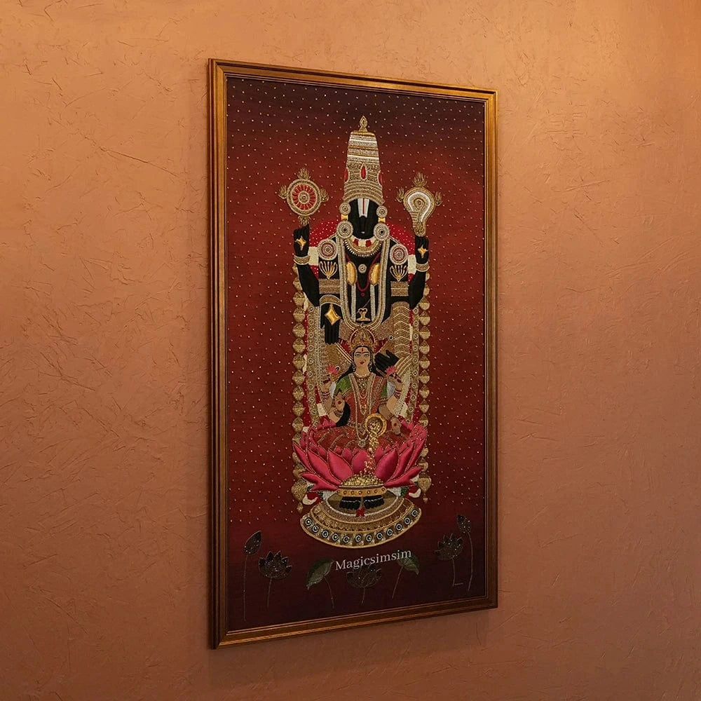 Magicsimsim Lord Venkateshwara with Goddess Swarn Lakshmi | 3.6 ft X 6 ft