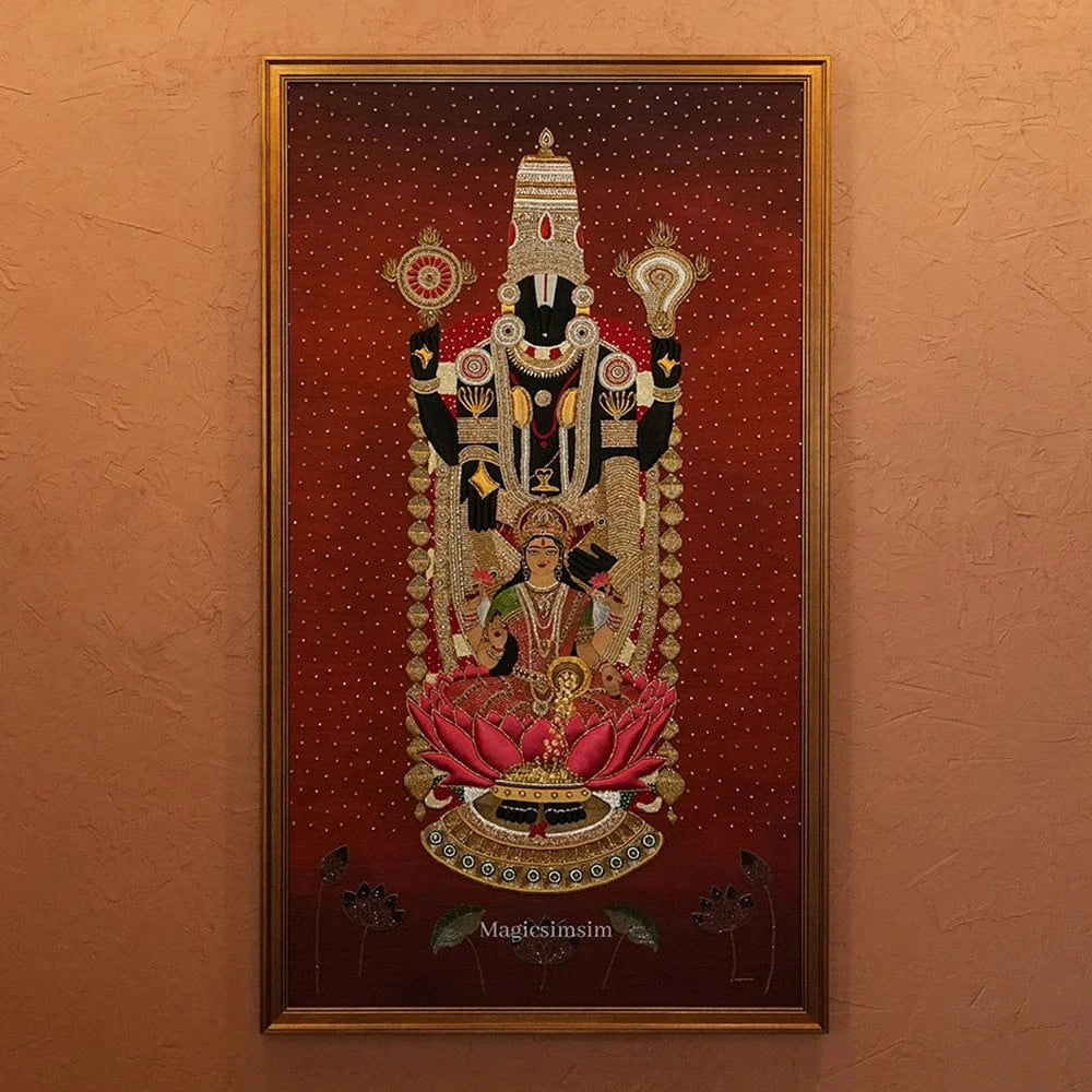 Magicsimsim Lord Venkateshwara with Goddess Swarn Lakshmi | 3.6 ft X 6 ft