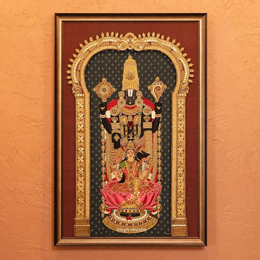 MagicSimSim Lord Venkateshwara with Goddess Swarn Lakshmi | 3 ft X 4.6 ft