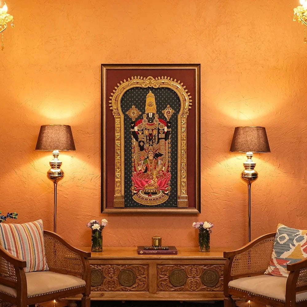 MagicSimSim Lord Venkateshwara with Goddess Swarn Lakshmi | 3 ft X 4.6 ft