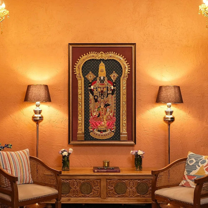 MagicSimSim Lord Venkateshwara with Goddess Swarn Lakshmi | 3 ft X 4.6 ft