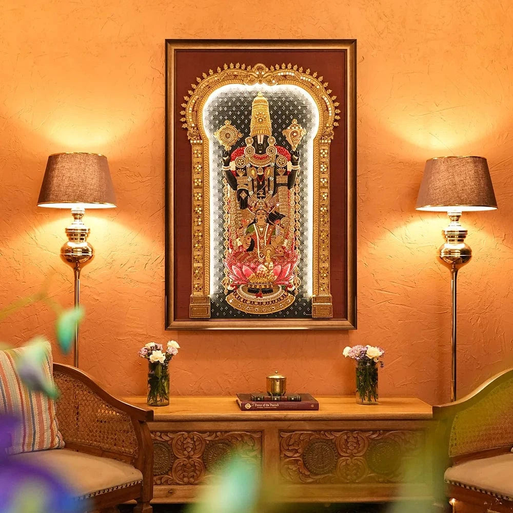 MagicSimSim Lord Venkateshwara with Goddess Swarn Lakshmi | 3 ft X 4.6 ft